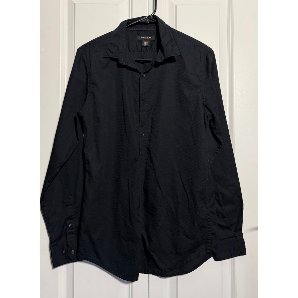 Structure Button Down Shirt Mens Small Black Excellent Slim Fit Cotton 0331-24